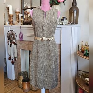Oblique Herringbone Tweed Dress. Made In Canada. Fitted Dress.